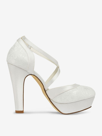 ブライダル パンプス クリスクロス ヴィンテージ チャンキー ヒール ウェディング シューズ プラットフォーム 女性