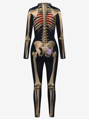 Women Halloween Jumpsuit Black Scary Skeleton Halloween Jumpsuit Lycra Spandex Catsuit Zentai