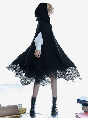 ゴシックロリータポンチョブラックポリエステル冬ロリータポンチョケープアウトウェア
