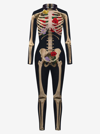 Women Halloween Jumpsuit Black Scary Skeleton Halloween Jumpsuit Lycra Spandex Catsuit Zentai