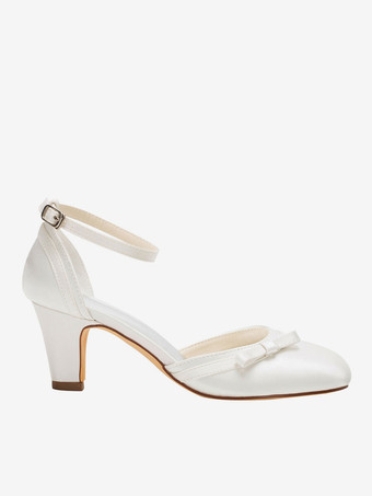 ウェディングシューズ ハイヒール ラウンド アンクルストラップ リボン ブライダルシューズ アイボリー