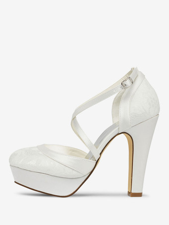 ブライダル パンプス クリスクロス ヴィンテージ チャンキー ヒール ウェディング シューズ プラットフォーム 女性