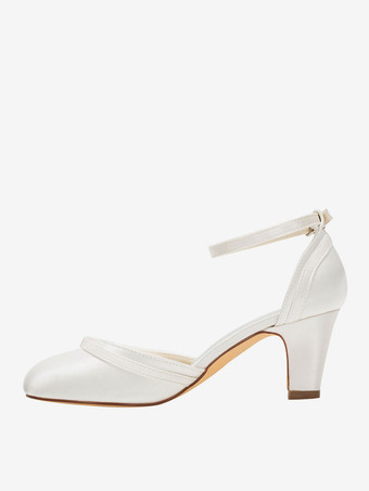 ウェディングシューズ ハイヒール ラウンド アンクルストラップ リボン ブライダルシューズ アイボリー