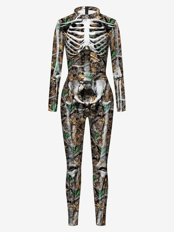 ライトブラウンモンスター全身タイツ ハロウィン 女性ハロウィーンジャンプスーツブラックスライバレオタードスケルトンハロウィーン怖いライクラスパンデックスキャットスーツZentai