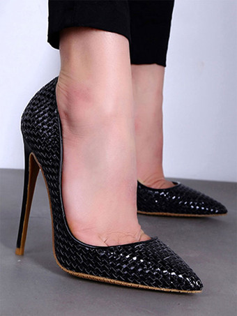 ハイヒール ポインテッドトゥ パンプス PU ゴールド 12cm スリップオン ピンヒール シューズ パンプス レディース靴 結婚式 二次会 通勤用 仕事 キャバ 卒園式 卒園式