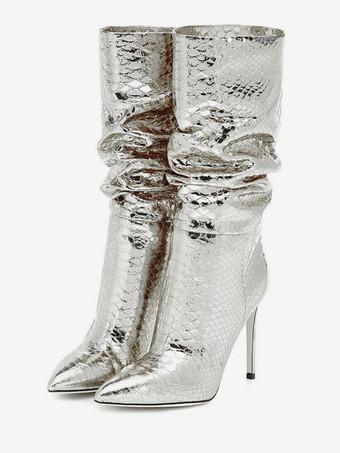 Women's Patent Leather PU Thigh High Boots Pointy Toe