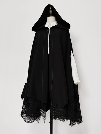 ゴシックロリータポンチョブラックポリエステル冬ロリータポンチョケープアウトウェア