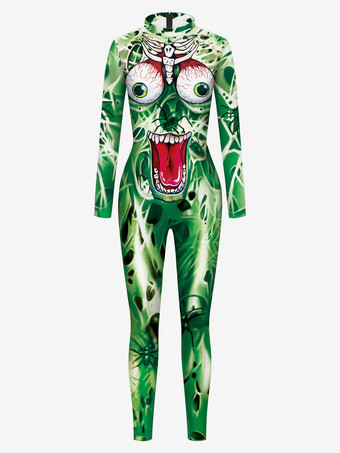 グリーン モンスター全身タイツ ハロウィン 女性ハロウィーンジャンプスーツブラックスライバレオタードスケルトンハロウィーン怖いライクラスパンデックスキャットスーツZentai
