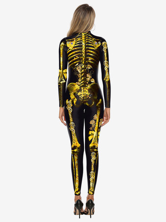 Women Halloween Jumpsuit Black Scary Skeleton Halloween Jumpsuit Lycra Spandex Catsuit Zentai