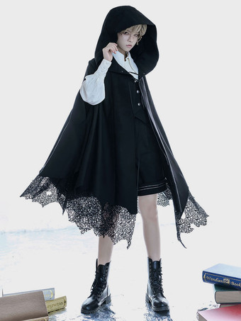 ゴシックロリータポンチョブラックポリエステル冬ロリータポンチョケープアウトウェア