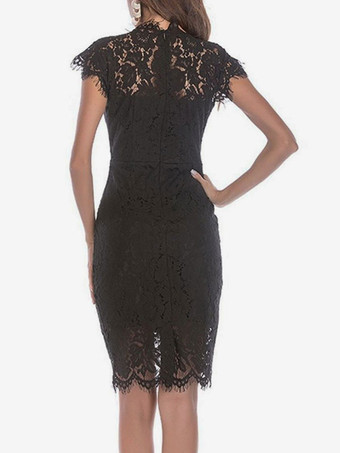 バースデーボディコンレースドレス ノースリーブデザインネックラインミディシースドレス カジュアルペンシルドレス 2025