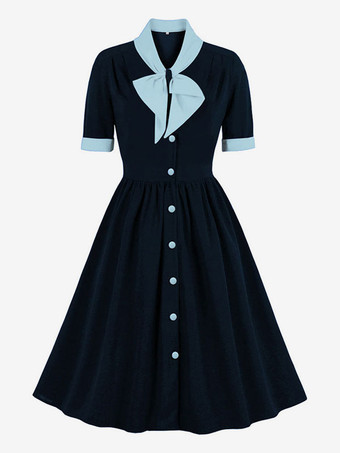 ヴィンテージドレス　1950年代オードリー・ヘップバーン風　グリーン　ツートン　半袖　二次会　お呼ばれ　発表会　ロカビリーワンピース