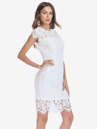 バースデーボディコンレースドレス ノースリーブデザインネックラインミディシースドレス カジュアルペンシルドレス 2025