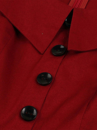 レトロワンピース 無地 ダークレッド ロカビリー 1950年代 ヴィンテージワンピース 半袖 ボタン スクエアネック コットン二次会 発表会 お呼ばれ ファッション