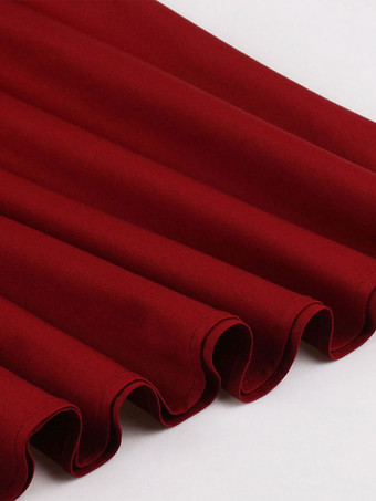 レトロワンピース 無地 ダークレッド ロカビリー 1950年代 ヴィンテージワンピース 半袖 ボタン スクエアネック コットン二次会 発表会 お呼ばれ ファッション