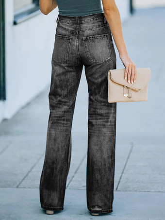 女性用ストレート ジーンズ ハイライズ リップド スプリング ボトムス