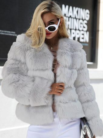 Plush Faux Fur Coat Winter Short Outerwear For Women - Milanoo.com