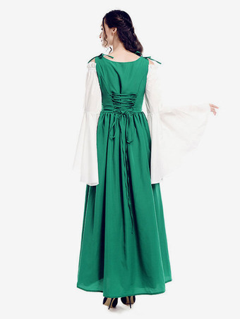 中世ヴィンテージドレスグリーンレイヤード長袖スイングドレスコスプレコスチュームハロウィン バーガンディ