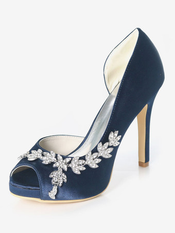 Zapatos de novia de satén de Fiesta de tacón de Zapatos Morado Zapatos de boda de punter Peep Toe 11cm con flor 1.5cm - Milanoo.com