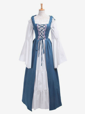 ティール中世ヴィンテージドレスグリーンレイヤード長袖スイングドレスコスプレコスチュームハロウィン バーガンディ