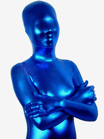 メタリック全身タイツ　ゼンタイ　青　ブルー　ユニセックス　大人用　ボディスーツ　フルボディ　 ハロウィン　余興　誕生日　歓送迎会　宴会　パーティー　イベント