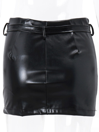 レディース スカート ブラック メタル ディテール PUレザー ショート ローライズ ウエスト レディース ボトムス