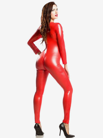 レッド　全身タイツ　シャイニーメタリック　ジャンプスーツ　女性用　ハロウィン　コスチュームコスプレ　 ハロウィン