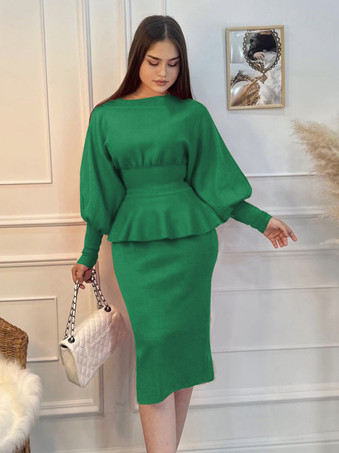 グリーン 婦人服 スカート セット ローズ カジュアル 街着 2点セット