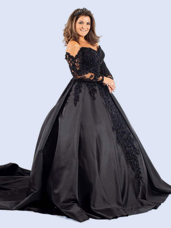 Готические черные свадебные платья A-Line с длинными рукавами и кружевом с шлейфом Свадебное платье Бесплатная настройка