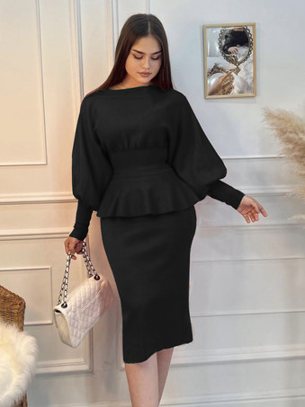 ブラック 婦人服 スカート セット ローズ カジュアル 街着 2点セット