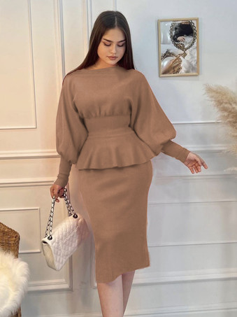 カーキ 婦人服 スカート セット ローズ カジュアル 街着 2点セット