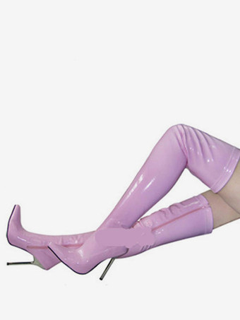 ピンクレットセクシーなシューズ女性　2026　ポイントトゥ　スチレットヒール　オーバーニーブーツハイヒール　サイハイブーツ