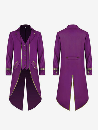 パープル 緑のヴィンテージトップヴィンテージボタン長袖ポリエステルポリエステル繊維オーバーコート男性のためのレトロな衣装 バーガンディ