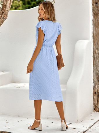 カジュアルVネック半袖ミディドレス