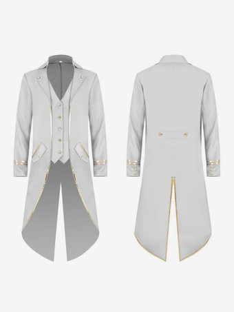 ホワイト 緑のヴィンテージトップヴィンテージボタン長袖ポリエステルポリエステル繊維オーバーコート男性のためのレトロな衣装 バーガンディ