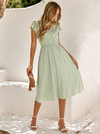 カジュアルVネック半袖ミディドレス