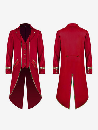 レッド 緑のヴィンテージトップヴィンテージボタン長袖ポリエステルポリエステル繊維オーバーコート男性のためのレトロな衣装 バーガンディ