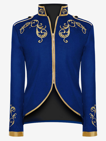 ブルー 男性のための白いヴィンテージトップヴィンテージポリエステル長袖レトロコスチューム バーガンディ