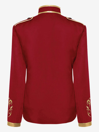 男性のための白いヴィンテージトップヴィンテージポリエステル長袖レトロコスチューム バーガンディ