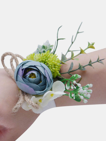 ティールグリーン花嫁介添人の結婚式の手首の花