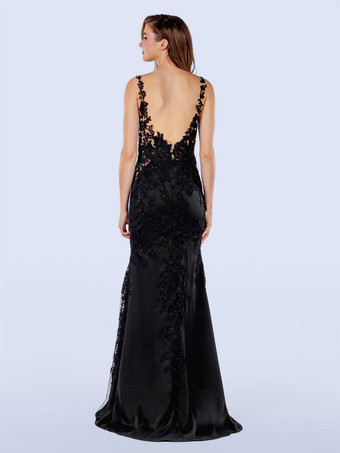 黒のウェディングドレスレースマーメイドノースリーブトレーンブライダルガウン無料カスタマイズ