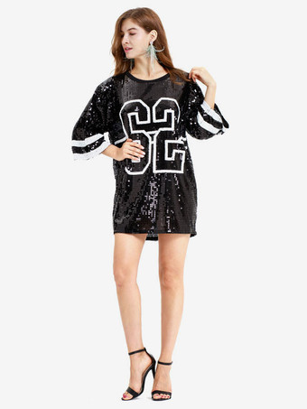 ヒップホップのダンス衣装スパンコール番号キラキラブラック特大ダンスのドレスハロウィン