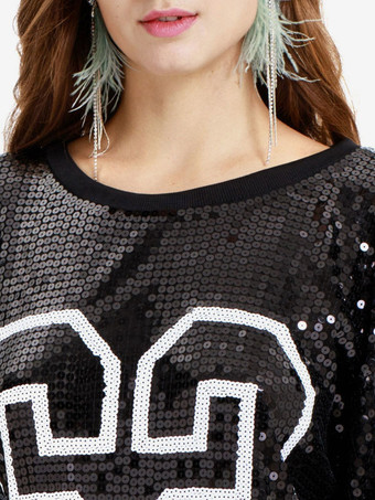 ヒップホップのダンス衣装スパンコール番号キラキラブラック特大ダンスのドレスハロウィン