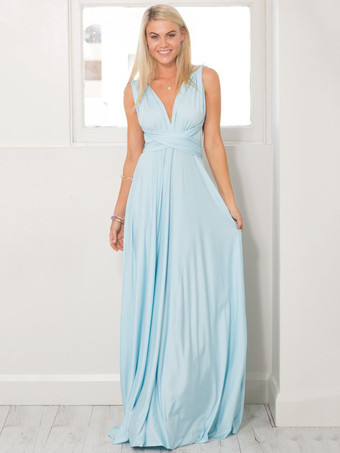 ライトスカイブルーマキシワンピース 無地 グレイ ノースリーブ リゾート ワンピース レディースファッション バックレス プランジングネック ミルクシルク ロング レディースワンピース