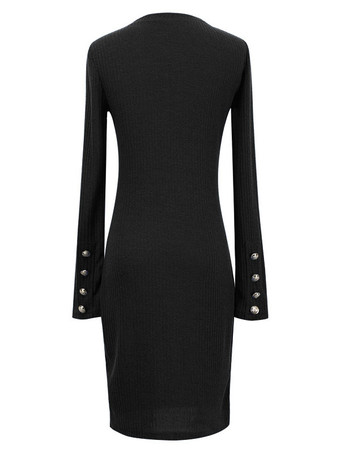 Abiti aderenti a maniche lunghe Abito a tubino con bottoni gioiello blu