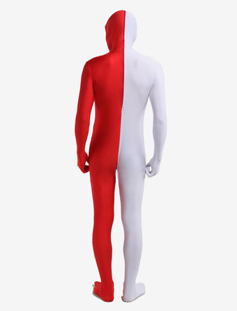 全身タイツ，ユニセックス　レッド＆ホワイト　カラーブロック　大人用　開口部のない全身タイツ　仮装コスチューム　 ハロウィン