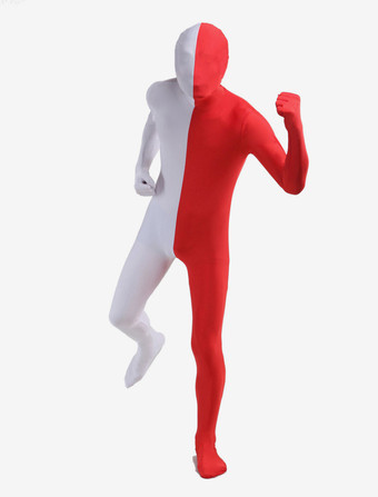 全身タイツ，ユニセックス　レッド＆ホワイト　カラーブロック　大人用　開口部のない全身タイツ　仮装コスチューム　 ハロウィン