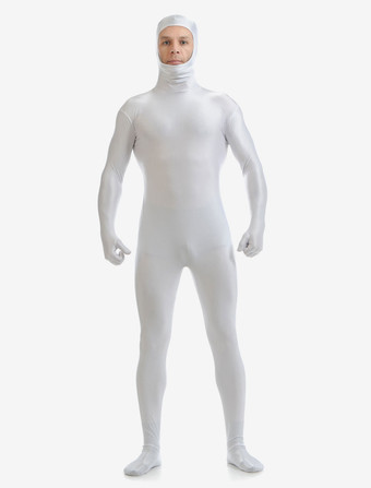 Белый Зентай костюм с отрытом лицом Хэллоуин лайкра спандекс комбинезон Хэллоуин