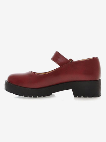 ロリータ靴PUレザー子犬ヒールラウンドトゥロリータシューズ