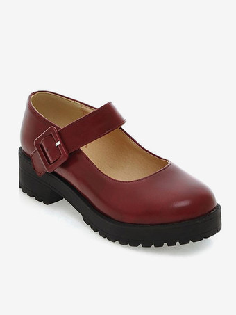 ロリータ靴PUレザー子犬ヒールラウンドトゥロリータシューズ